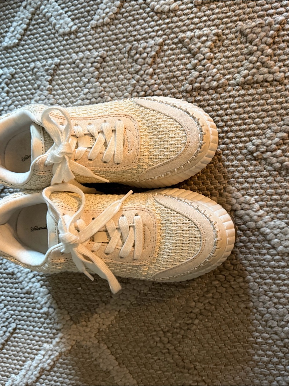Universal Thread Cream Knit-Trim Lace-Up Sneakers